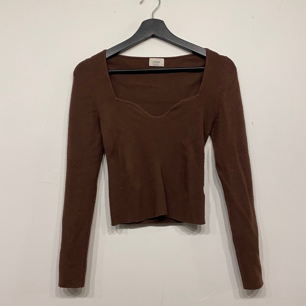Wilfred Aritzia Tuscany Sweetheart Neck Ribbed Long Sleeve‎ Sweater Brown Medium